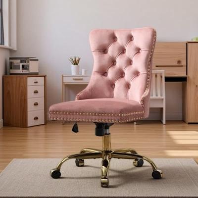 VIVIADORE Modern Tufted Swivel Office Chair with Gold Electroplated Base, Adjustable Upholstered Desk Chair with Button-Tufted Backrest
