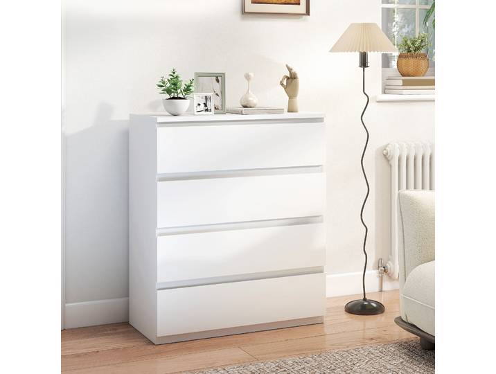 HOMCOM Commode 4 Tiroirs Blanc 80x39x95cm Rangement Chambre