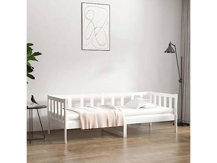 RJPLMFV Tagesbett, Weiß, 80 x 200 cm, massives Kiefernholz Multifunktionales Schlafsofa, Sicherheitsstangen auf 3 Seiten, Design mit Latten, Stauraum unter dem Bett