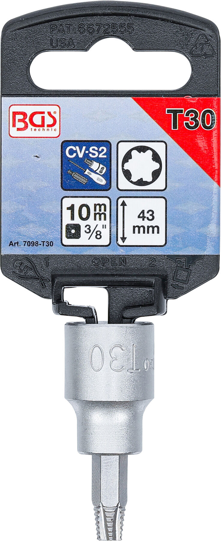 BGS Schraubenausdreher-Bit-Einsatz 7098-T30, Antrieb Innenvierkant 10 mm (3/8"), für defektes T-Profil (für TX) T30 ; BGS technic)