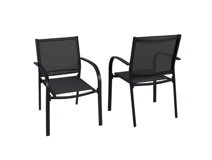 GOPLUS Lot de 2 Chaises de Jardin Empilables avec Accoudoirs Incurvés Tissu Respirant Dossier Inclinable 61x58 5x85cm Gris