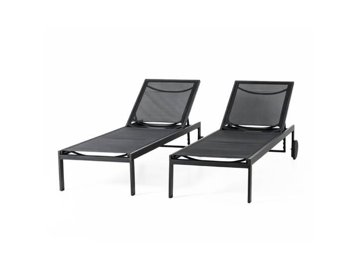 CUBA - Lot de 2 bains de soleil inclinables noir avec roues en aluminium