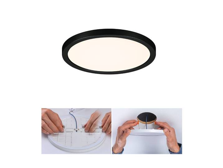 Paulmann Areo LED-Panel rund schwarz 3000K Ø17,5cm VariFit, schwarz, für Badezimmer, Kunststoff, Modern
