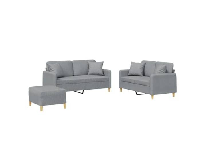 GHVBNMF 3-tlg Sofagarnitur mit Kissen & Hocker Hellgrau Stoff Bequemes Polstermöbel Set aus atmungsaktivem Gewebe mit stabilem Metallgestell für Wohnzimmer und Gästezimmer.