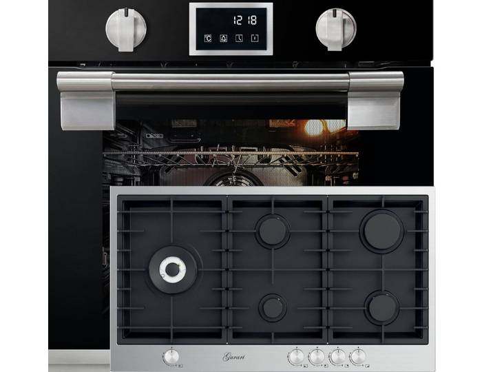Kaiser Küchengeräte Backofen-Set Herd Set Autark Einbau Backofen 79L, SOFTCLOSE-System, 11 Fkt. Temperatursonde+Gas-Kochfeld 90 cm, Edelstahl- Schwarz Emaliert EH 6338 s+TY 905 VPGC, mit 1-fach-Teleskopauszug