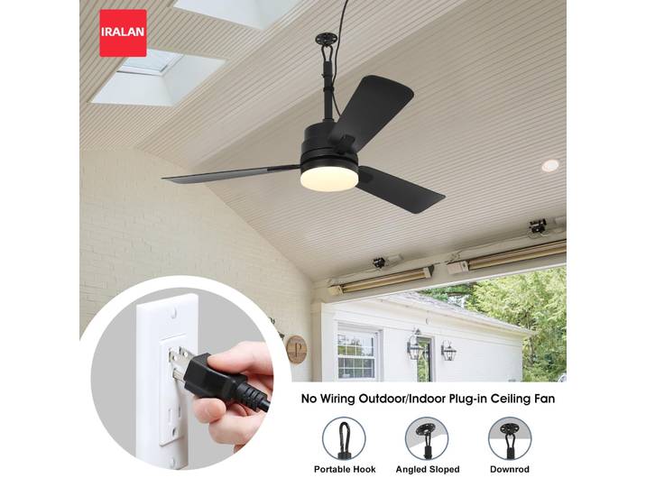 Ventilateur de plafond noir de 42 pouces, ventilateur de plafond 52W avec lampe, lumière LED dimmable avec télécommande, pour garage, cuisine, plafond bas, ventilateur électrique intelligent
