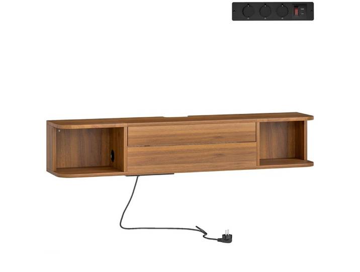 FSX Meuble TV Mobile ≤50' Suspendu Prises USB Type-C Tiroir Étagères 120x24x22 4cm Noyer