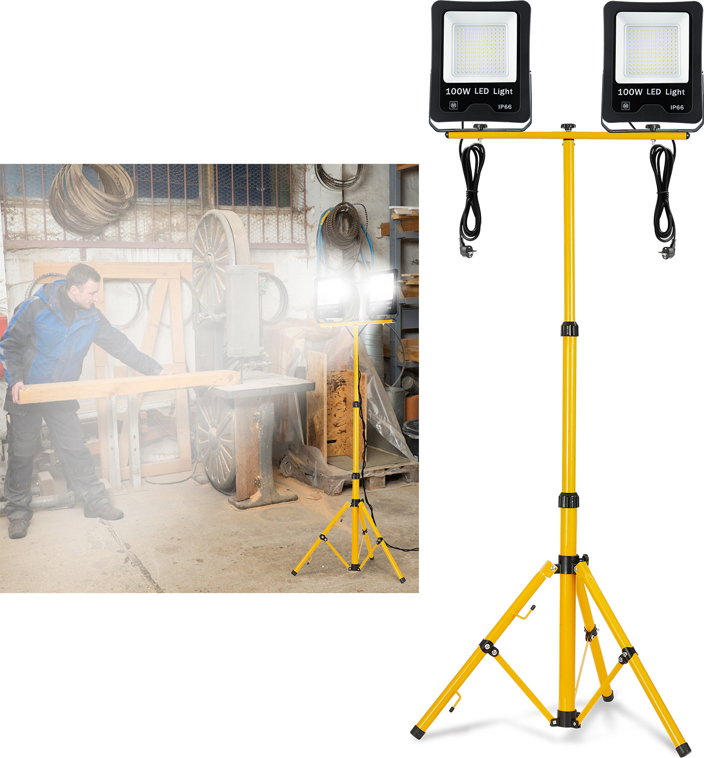 UISEBRT LED bouwlamp met statief, 2x100W, koelwit, IP66 voor binnen- en buitengebruik