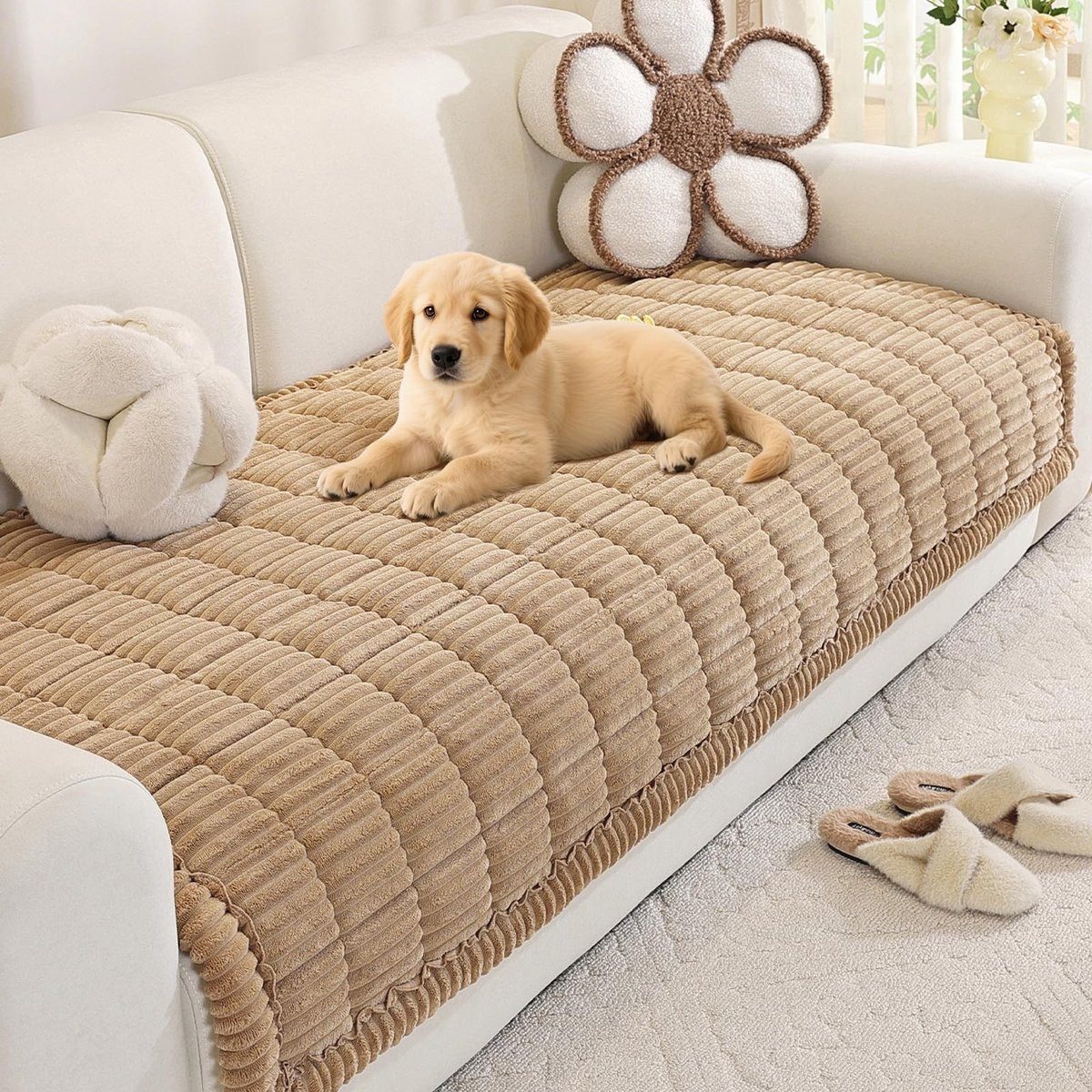 Omgoods Universele Dikke Sofa Hoes - Anti-slip Chaise Long Sofa Cover - Khaki