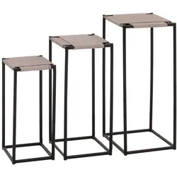 Mendler 3er-Set Blumentisch HWC-N70, Beistelltisch Tisch Blumenständer Ablage, stapelbar, Metall Papierseil ~ grau
