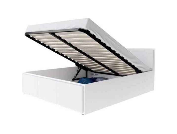 Lit coffre 160x200 cm Panama T - Tête de lit - Coffre 890 L - Sommier inclus - Blanc