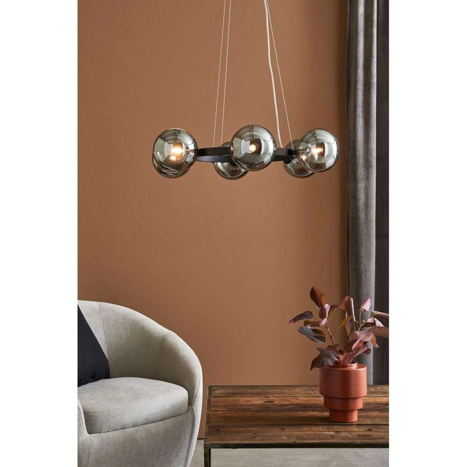 Markslöjd Circle 6 Hanglamp Zwart/Rook - Ronde Metalen Hanglamp voor Woonkamer, Keuken of Eetkamer