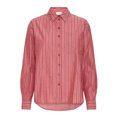 Langarmhemd PULZ JEANS "Damen Langarm PZDRINE", Damen, Gr. XL, N-Gr, rot (rumba rot stripe), Obermaterial: 100% Baumwolle CO., Hemden