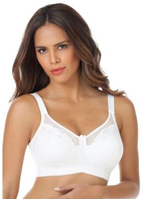 Plus Size Women's Embroidered Wireless Bra by Elila in White (Size 44 DD/E)