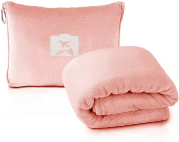 Inspire Curations Portable Folding Flannel Airplane Travel Blanket pink 02 50x60in (127x152cm
