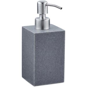 Relaxdays Seifenspender eckig, 10031062111, stehend, Kunststein und Edelstahl, grau, 300ml