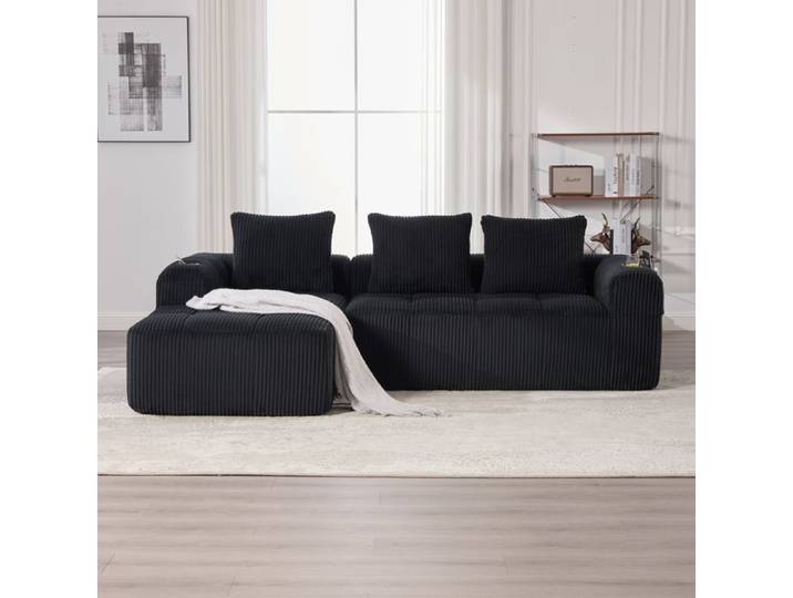 LUSCRIATE Canapé 2 Places en Velours Côtelé Modulaire DIY Assis ou Allongé Porte-Gobelets et Poche de Rangement pour Petits Espaces
