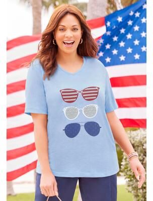 Plus Size Women's Stars & Shine Tee by Catherines in Heather Blue Sunglasses (Size 6X)