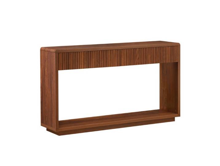 Console d'entrée 150 cm – 2 tiroirs – niche ouverte – façades rainurées – décor noyer