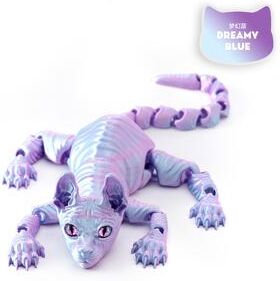 Discount Dollar Deals Printed Hairless Sphynx Cat Figurine, Realistic Articulated Cat Toy, Fidget Toy For Cat Lover, Collector Home Decoration dream Blue