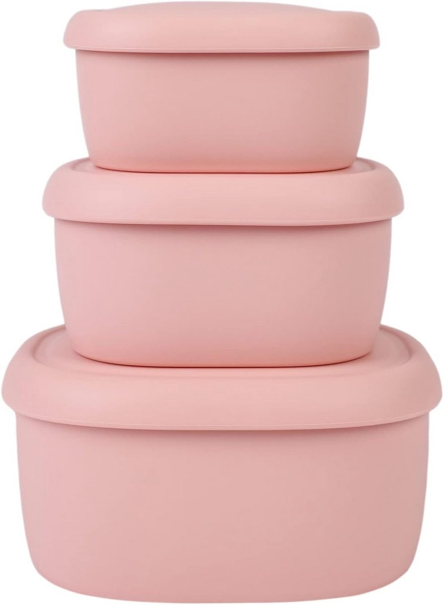Set van 3 luchtdichte siliconen voedselopslagcontainers van KR, BPA-vrij, roze (197 ml, 296 ml, 591 ml)