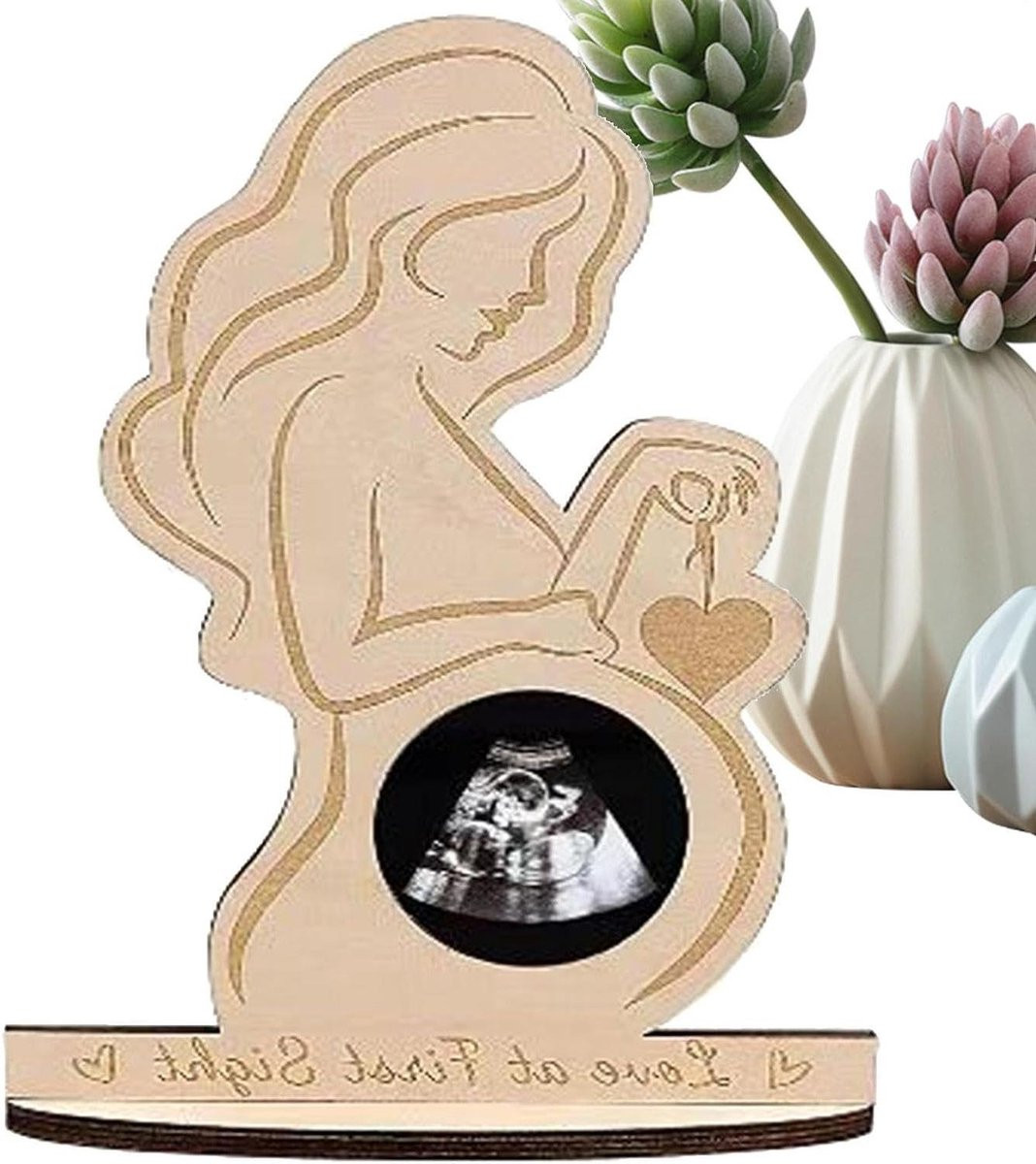 Houten Fotolijst voor Echografie Baby Aankondiging - Natuurlijk Hout - 20 x 13 cm
