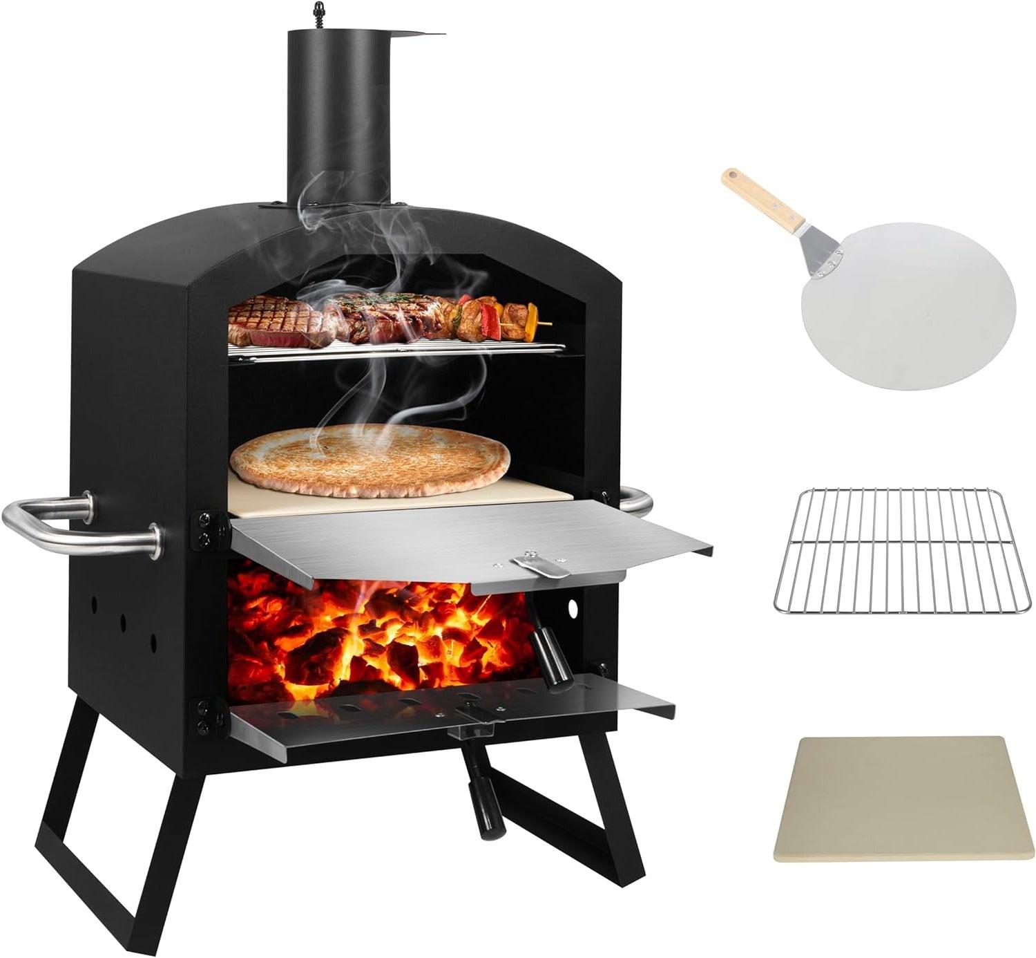 Pizzaofen - Holzofen - Outdoor-Ofen - Grillofen - Räucherofen - Knusprige Pizza - Wetterbeständiger, beschichteter Stahl