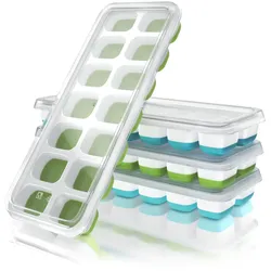 Arendo Eiswürfelformen 250ml - 14 Eiswürfel Fächer - 4er Set Eiswürfelbereiter mit Deckel - spülmaschinengeeignet - stapelbar - Silikon BPA-frei