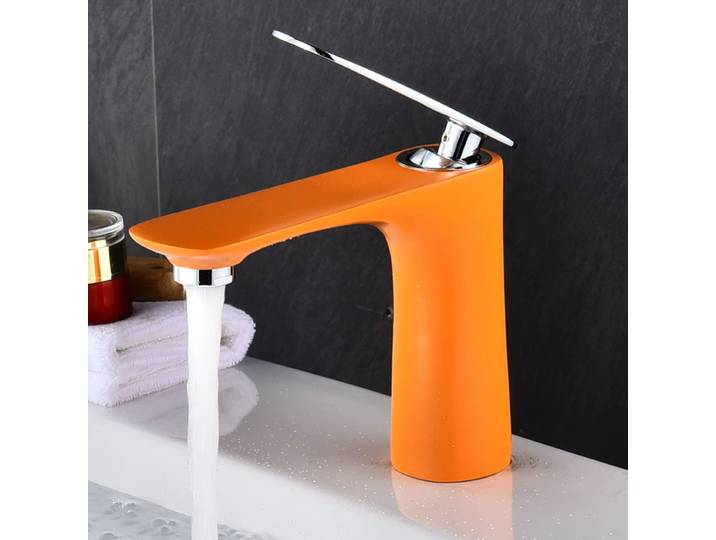 Robinet de salle de bain orange, Robinet de lavabo doré, Robinet de lavabo gris chaud et froid en laiton, Robinet de lavabo à poser, Robinet cascade