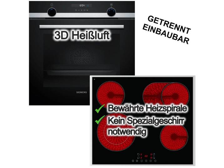 SIEMENS Backofen-Set 3DHeißluft Backofen Hydrolyse + PKM Elektrokochfeld Bräterzone, Hydrolyse