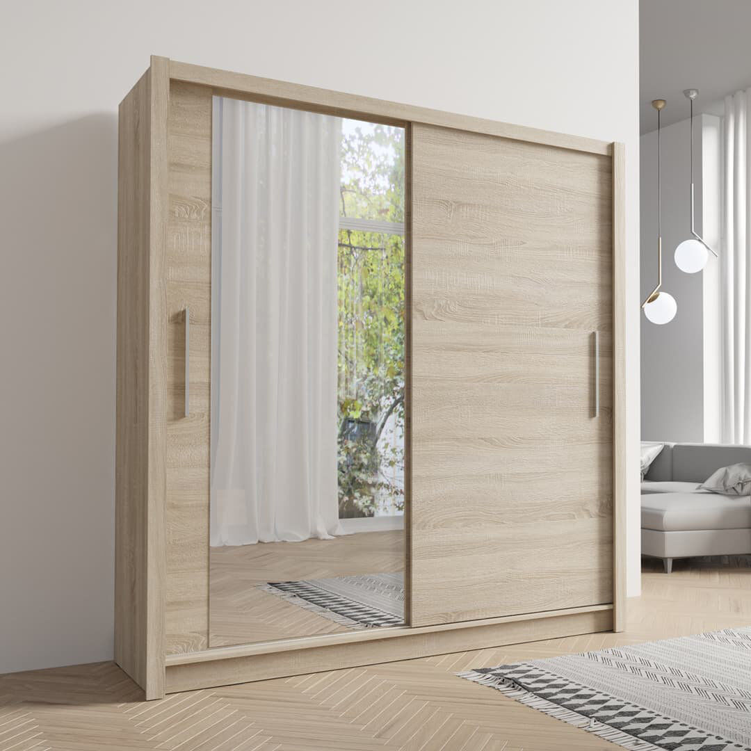Latitude Run Baku 2 Door Wardrobe Natural/Oak 155cm W X 62cm D