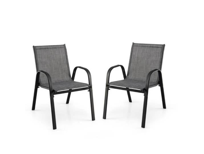 GOPLUS Lot de 2 Chaises de Jardin Empilable avec Dossier Charge 120kg Cadre Métallique pour Jardin ou Terrasse 82 5X68X55 5 CM