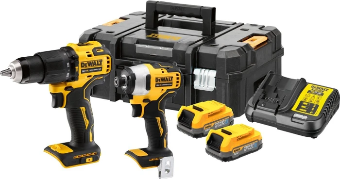 Dewalt POWERSTACK Akku-Kombo-Pack DCK2062E2T, 18Volt, mit Schlagschrauber (gelb/schwarz, 2x POWERSTACK Li-Ion-Akku 1,7 Ah, in T STAK Box II)