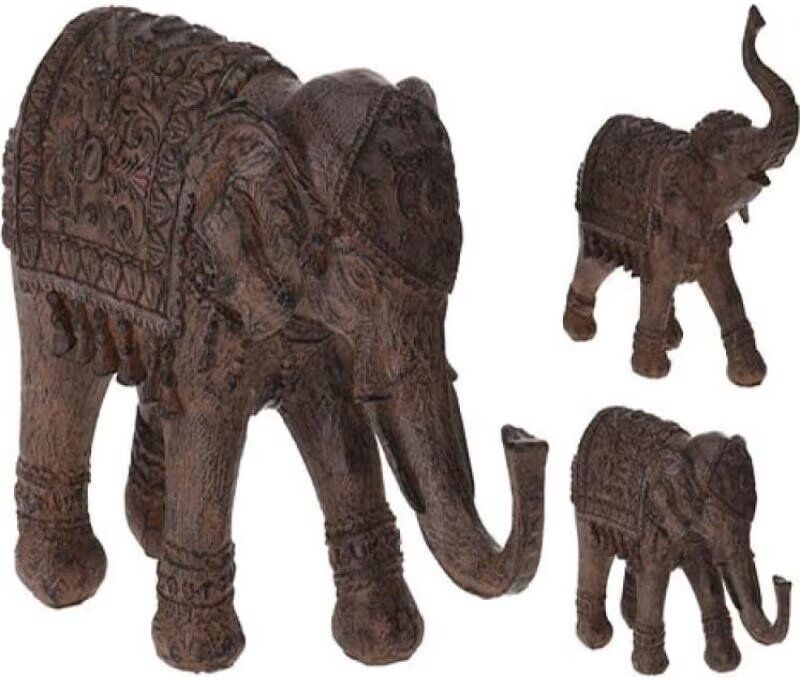 Progarden Set De 3 Figuras Decorativas De Elefantes En Resina Marrón Talla Única Unisex