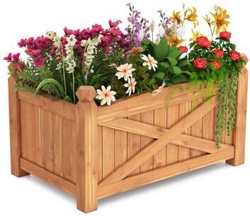 Costway Wooden Raised Garden Bed Drainage Holes for Patio Garden-S