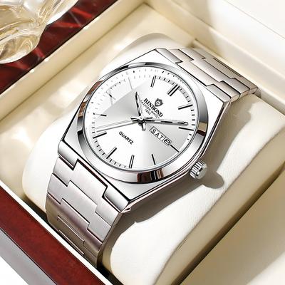 Friendly Fresh Finds Luxury Stainless Steel Waterproof Quartz Watch For Men Business & Leisure white