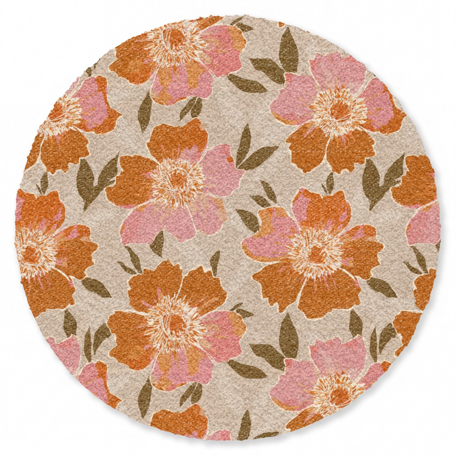 MuchoWow Ronde Deurmat met Bloemenmotief in Retro Stijl - Diameter: 120 cm