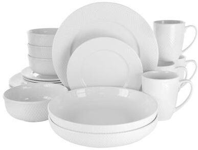 Elama Kapri 18 Piece Round Porcelain Dinnerware Set in White