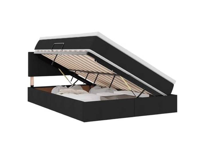 Modernes Stauraumbett mit LED und Matratze Schwarz 140 x 190 cm Stoff