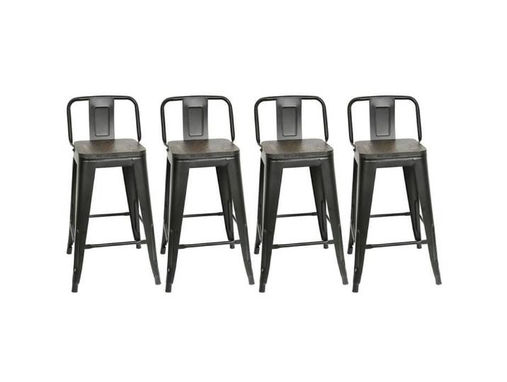 Lot de 4 chaises de bar style industriel avec dossier en métal - Hauteur assise 63.5 cm - YYIXING