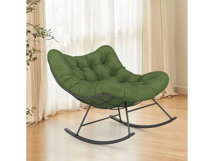 GIANTEX Fauteuil à Bascule Chaise Papasan en Forme d'Oeuf avec Coussin Epais Charge 205 kg pour Salon Jardin Terrasse Vert