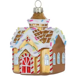 Holly & Jolly 1 Christbaumschmuck Glas 10cm Lebkuchenhaus Figur Weihnachtsbaum Anhänger Christbaumanhänger Weihnachtsdeko Winter Glasfigur Gold