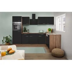 Respekta Küchenprogramm Eiche York Winkelküche 280 cm inkl. E-Geräte & Mineralite Einbauspüle, schwarz