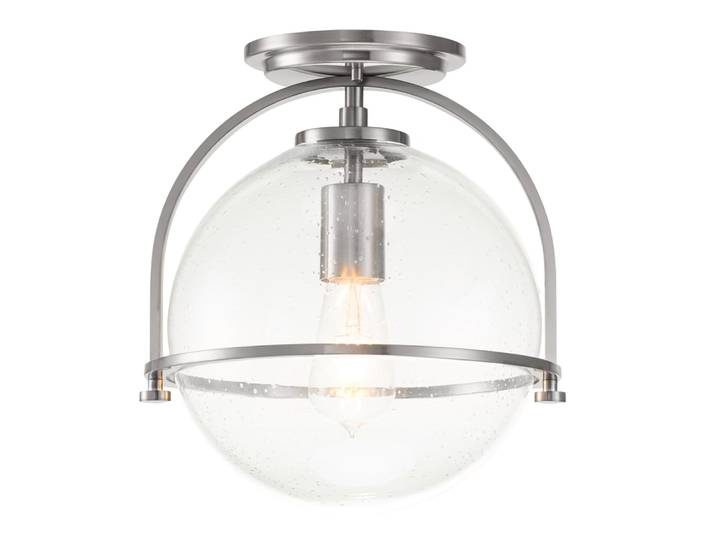 Plafonnier en acier et verre finition nickel brossé
