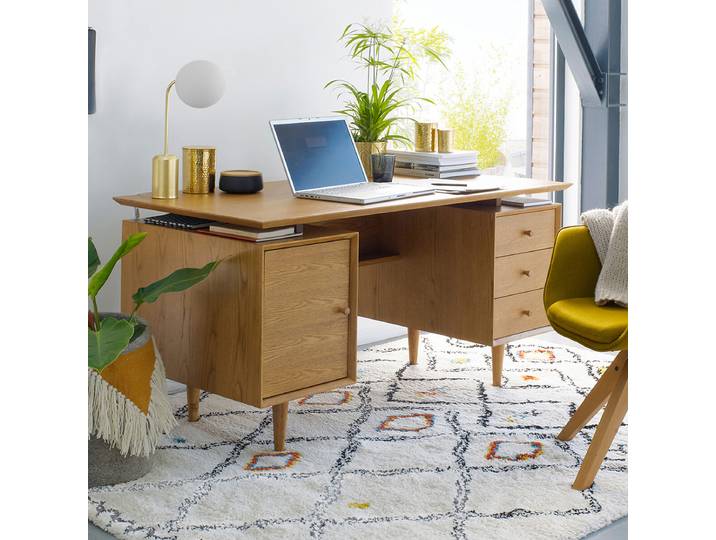LA REDOUTE Bureau vintage double caisson, QUILDA Beige Chêne