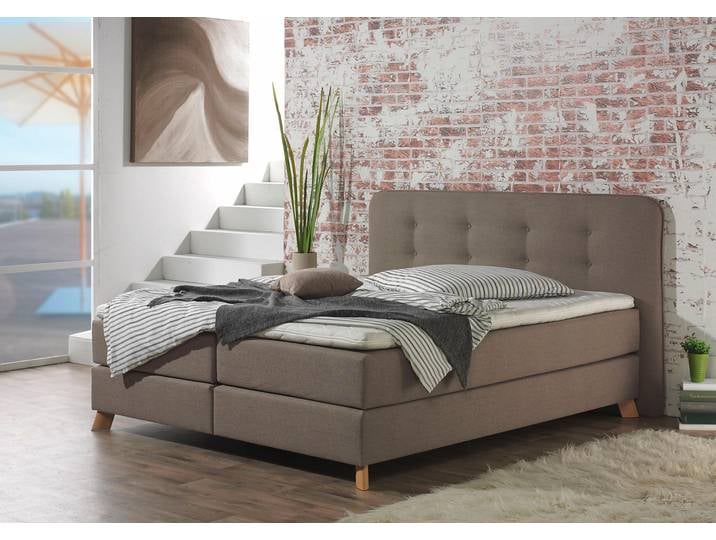 Boxspringbett, Beige, 162x210 cm, Struktur Fein (100% Polyester), Knopfheftung, Klassisch, Home-affaire