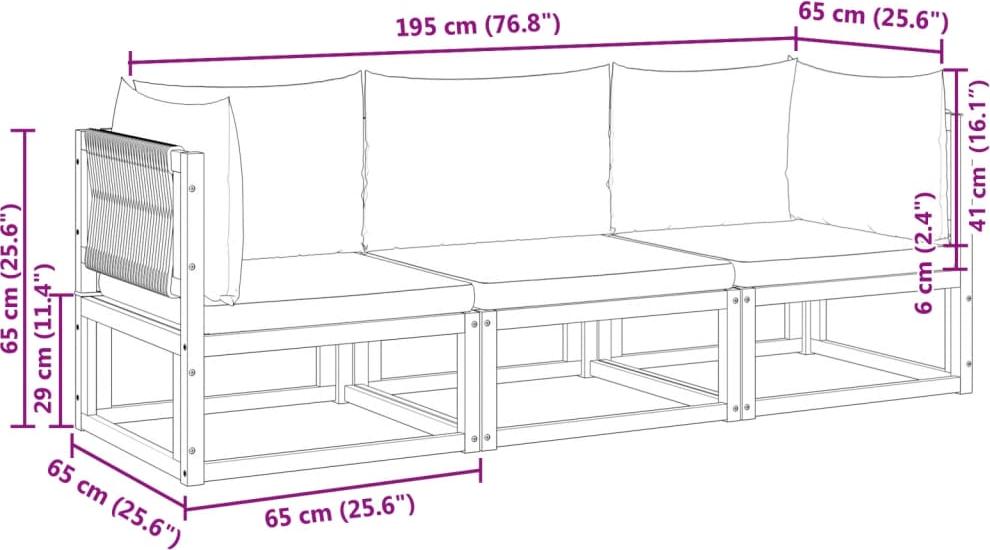 vidaXL 3-tlg. Gartensofa-Set mit Kissen Holz Akazie & Seil