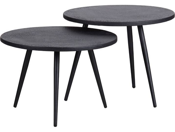 Beistelltisch WOOOD Suze aus Multiplex mit Metallbeschichtung Ø53x42 / Ø53x36 cm , schwarz, B:53cm H:42cm T:53cm, Tische, Beistelltisch, 2er-Set, Plattendicke 2 cm, Beine aus MS-Eisen, pulverbeschichtet