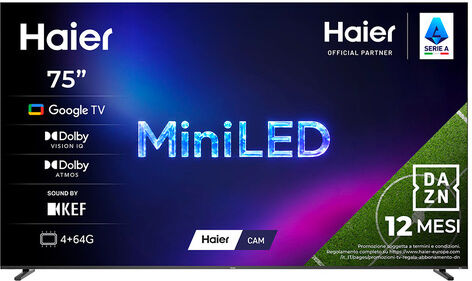 HAIER M92 Series TV QLED Mini LED Ultra 75'' H75M92FUX, 4K, AI, Google TV, Ultra Crystal-Black, Dolby Vision IQ, KEF Sound, 144Hz