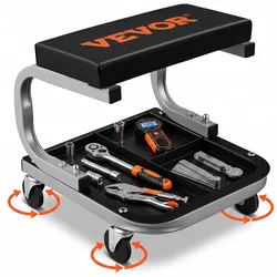 VEVOR KFZ Werkstatt Rollbrett Werkstattliege, Montageliege Werkstatthocker 36 x 36 x 36 cm Montagerollbrett mit 36 x 18 x 4 cm Sitz, Stahl + PU Werkstatthocker bis 113 kg Belastbar Reparierte Hocker